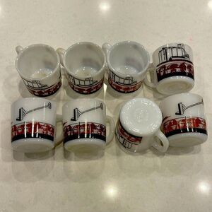 Lewter, feed lot grain coffee cups. Vintage Federal milk glass cattle feed rack.